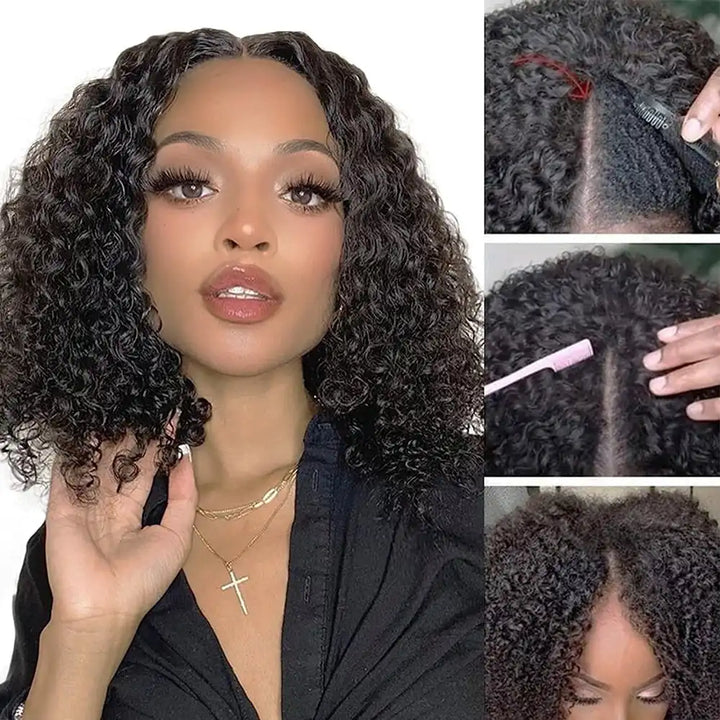 Dorsanee hair jerry curly V part short bob wigs