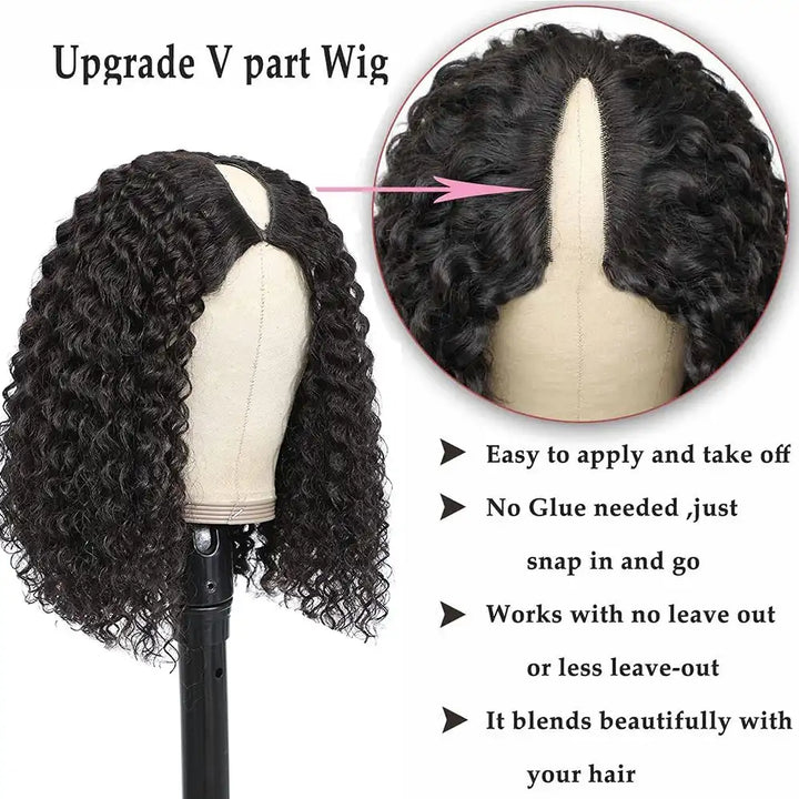 Dorsanee hair jerry curly V part short bob wigs