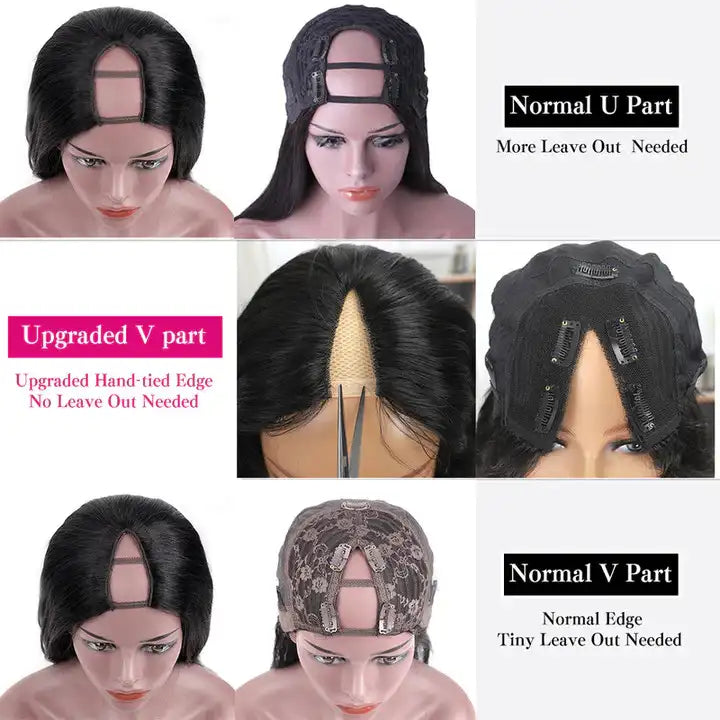 Dorsanee hair jerry curly V part short bob wigs