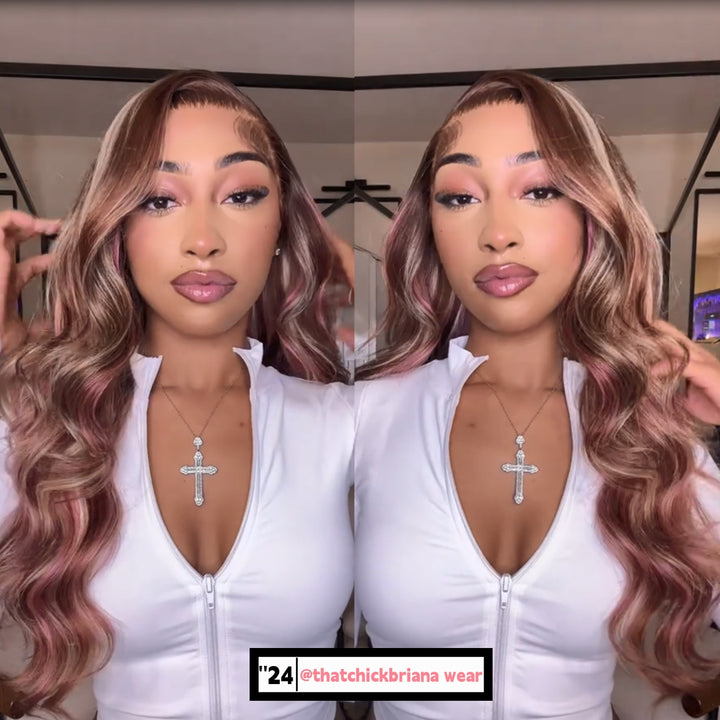 Dorsanee Hair Pink Brown Hair Wigs 13x6 Body Wave Lace Front Human Hair Wigs