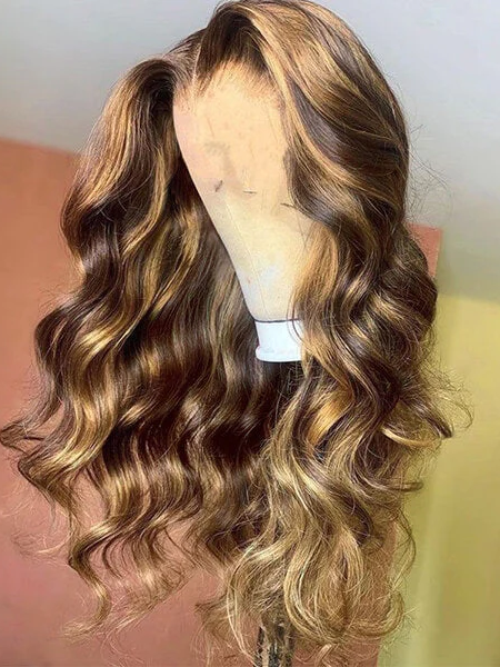 Dorsanee P4/27 Honey Blonde Brown Highlight Streaks 13×4/6×4 HD Lace Front Body Wave Human Hair Wigs