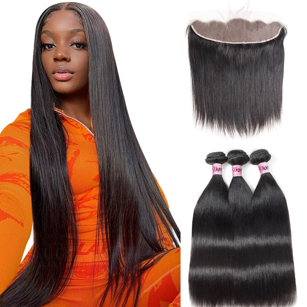 Dorsanee Hair Straight Human Hair Bundles With Frontal 13x4 HD Transparent Lace Front Wig - Dorsanee Hair