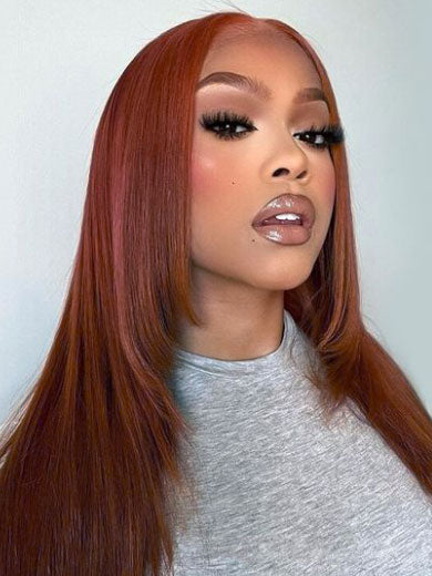 13x4 Lace Front Layered Haircut Straight Hair Reddish Brown Human Hair Wig