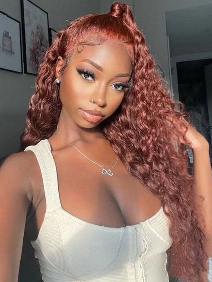 Dorsanee Reddish Brown Water Wave 6x4/13x4 HD Pre-Cut Lace Front Glueless Wear Go Human Hair Wig
