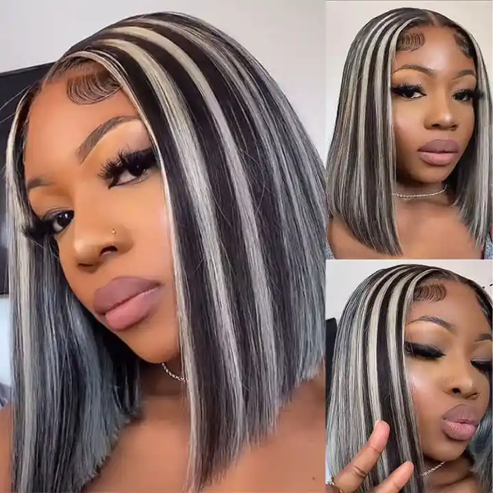 Dorsanee hair straight 13×4 #1B/613 highlight lace frontal human hair bob wigs