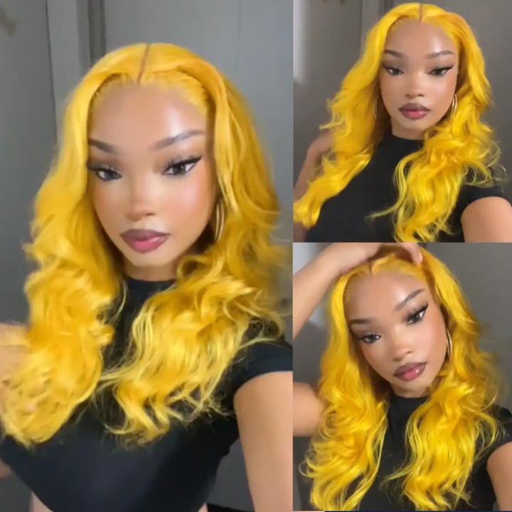 Dorsanee Hair Yellow Colored Body Wave 13×4 Lace Frontal Wig Human Hair Wigs