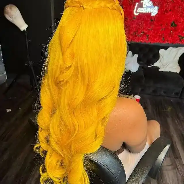 Dorsanee Hair Yellow Colored Body Wave 13×4 Lace Frontal Wig Human Hair Wigs