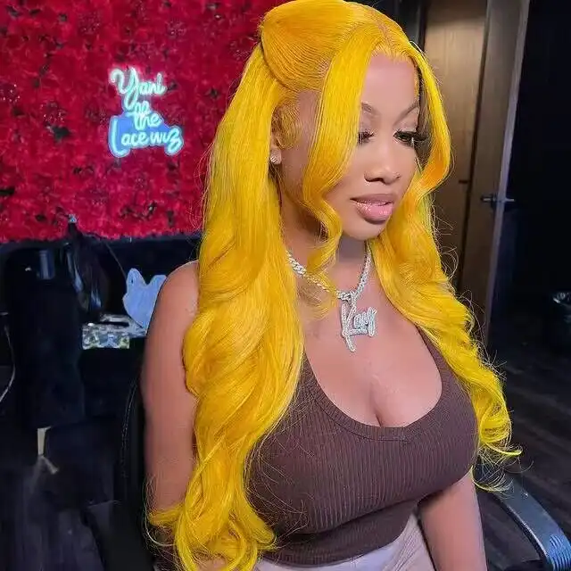 Dorsanee Hair Yellow Colored Body Wave 13×4 Lace Frontal Wig Human Hair Wigs
