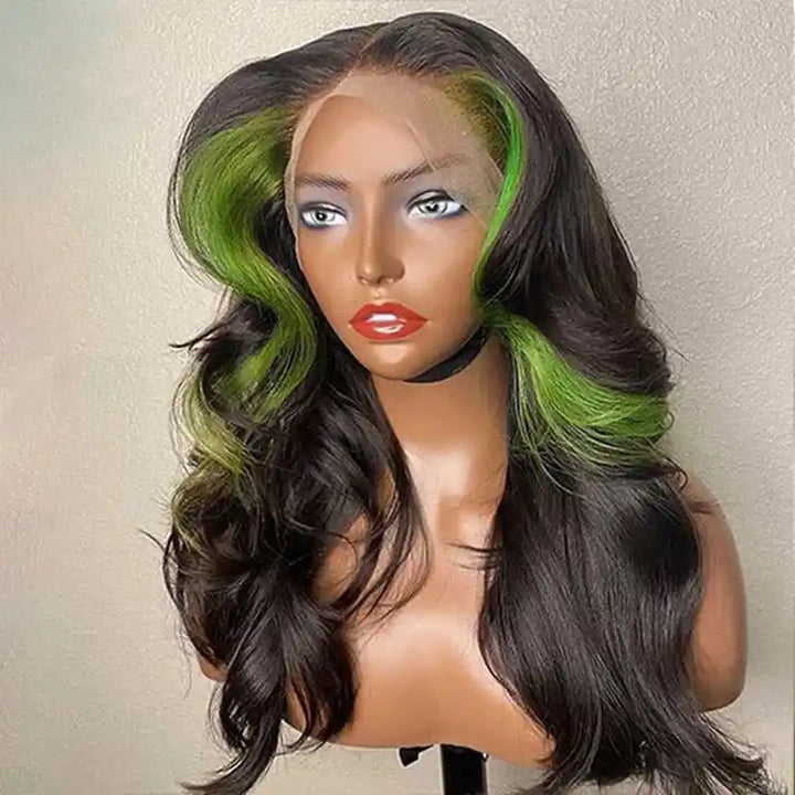 Dorsanee Hair Skunk Stripe Color Body Wave Wig 13x4 Highlights Lace Front Human Hair Wig