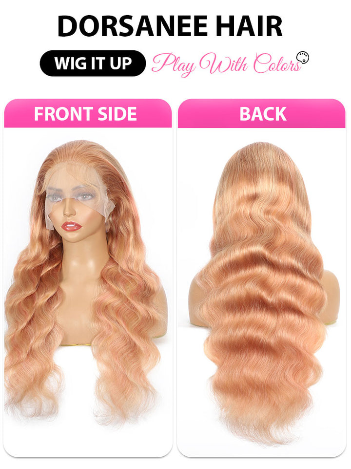 Dorsanee Milk Tea Brown With Pink Blonde Highlight 13x4 HD Lace Front Body Wave Hair Wig