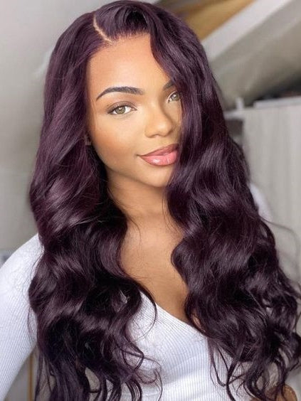 Midnight Dark Purple Body Wave 13x4 Lace Frontal Wig 100% Human Hair Wigs