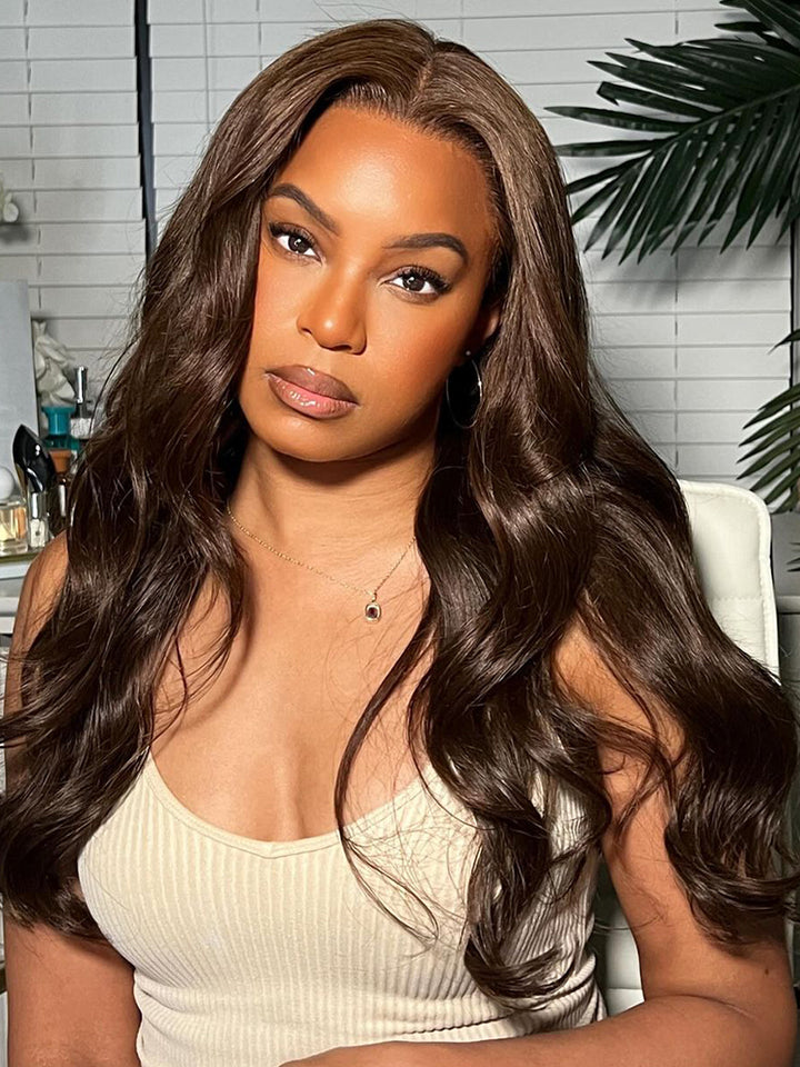 30 inch Chocolate Brown Body Wave 13x4 Lace Front Human Hair Wigs for Women Brazilian Brown Colored