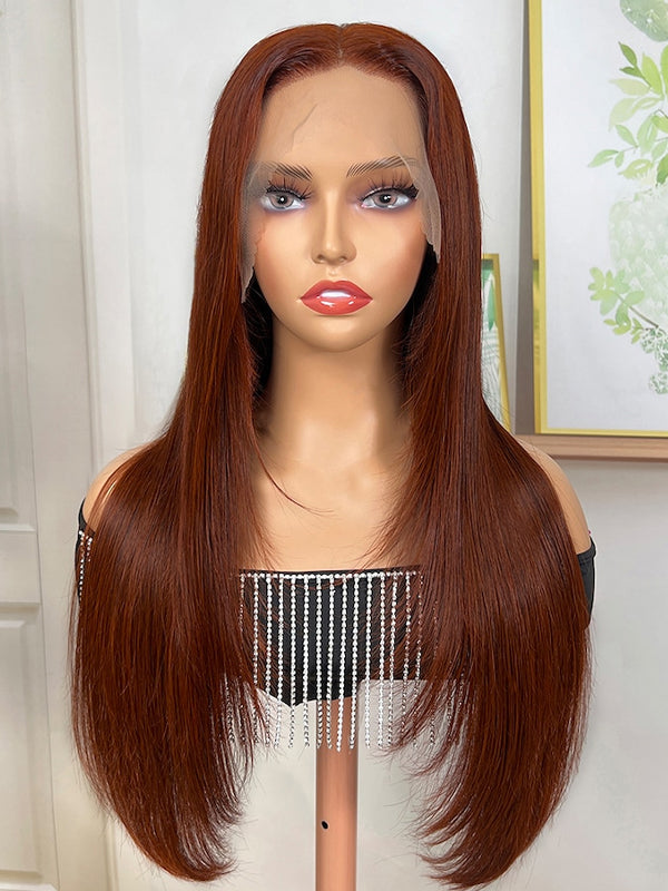#33 Reddish Brown Layered Cut Straight Hair Wigs 13x4/5x5 HD Lace Frontal Human Hair Wigs