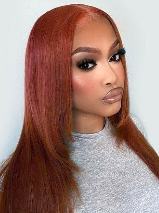 #33 Reddish Brown Layered Cut Straight Wigs 13x4/5x5 HD Lace Frontal Human Hair Wigs