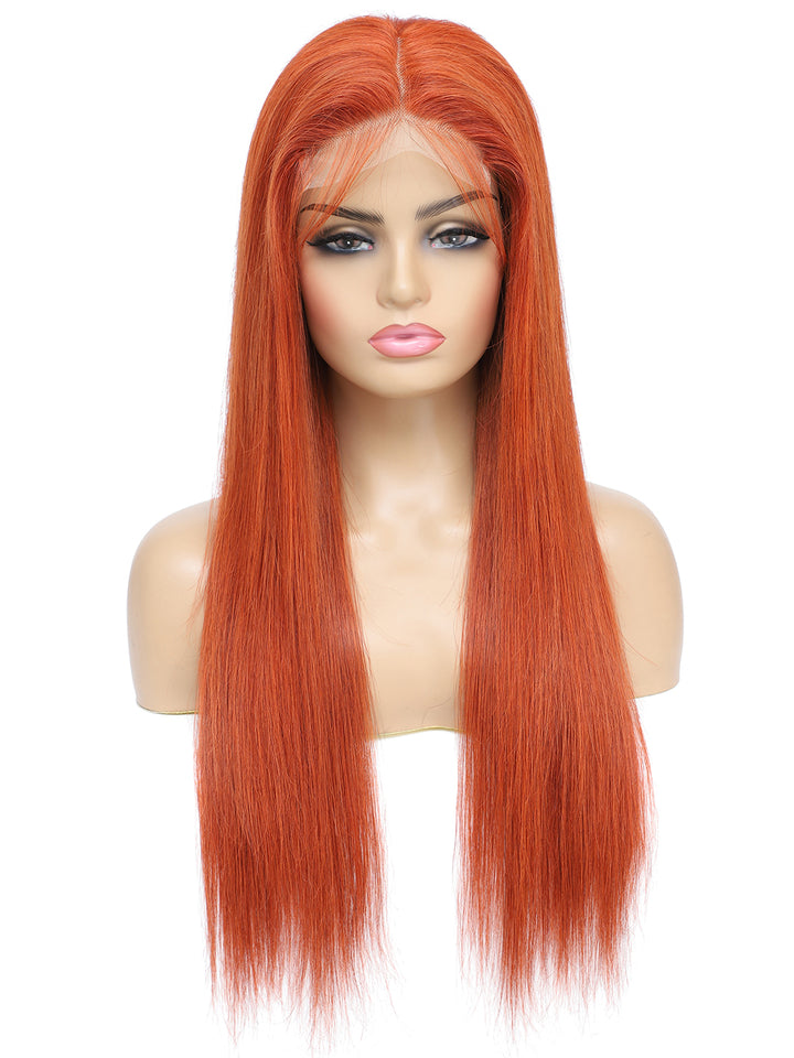 #350_Orange_Straight_Lace_Closure_Human_Hair_Wigs_HD_Lace_Wig