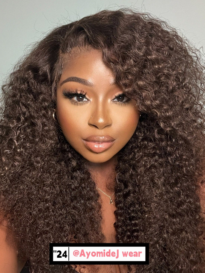 #4 Chocolate Brown Curly Hair Wigs 13x4/5x5 HD Lace Frontal Wig Human Hair Wigs - Dorsanee Hair