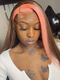 Dorsanee Brown Wig with Pink Skunk Stripe 13x4 Lace Front Straight Human Hair Wig