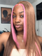 Dorsanee Brown Wig with Pink Skunk Stripe 13x4 Lace Front Straight Human Hair Wig