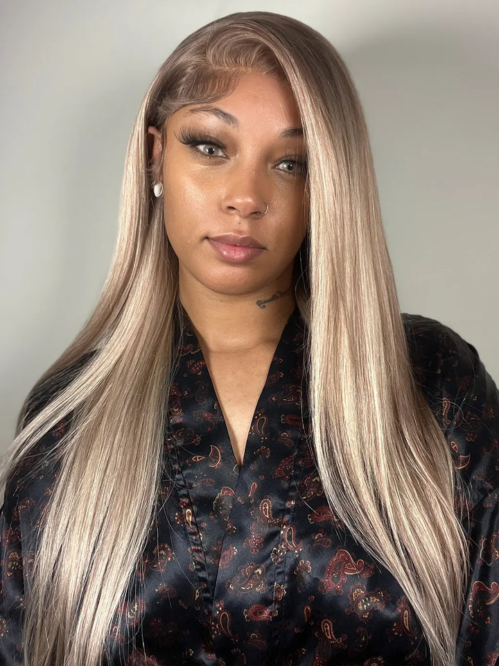 Dorsanee P18/613 Blonde Light Brown Highlight 13x4 Lace Front Straight Human Hair Wigs(bigekane's Pick)