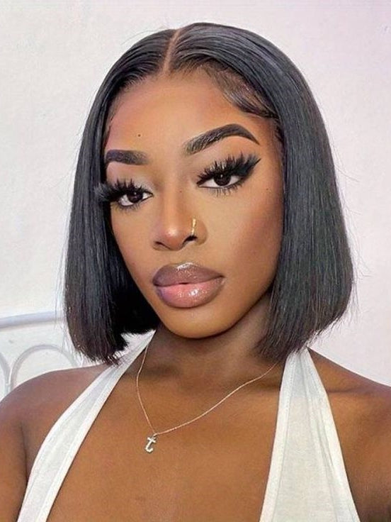 Dorsanee V Part Straight Bob Human Hair Wig No Glue No Sew No Gel No Leave Out Needed Human Hair Thin Part Wig