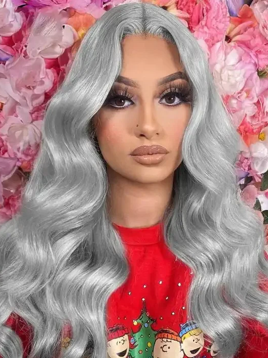 Dorsanee Silver Gray 200% Density 13x4 Lace Front Grey Color Body Wave Human Hair Wigs