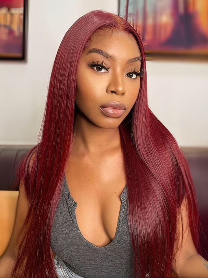 Dorsanee 99J Color Burgundy Undetectable 13x4 Lace Front Bone Straight Hair Wig