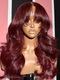 99J Burgundy Curtain Bangs Body Wave Human Hair Glueless HD Lace Wigs