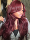 99J Burgundy Curtain Bangs Wigs Body Wave HD Lace Glueless Human Hair Wigs