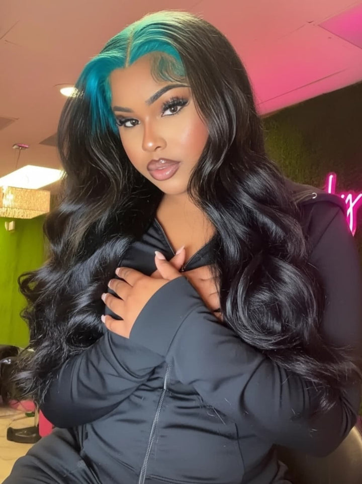 Dorsanee Black With Dark Midnight Blue Roots 13x4 Lace Front Virgin Human Hair Wig