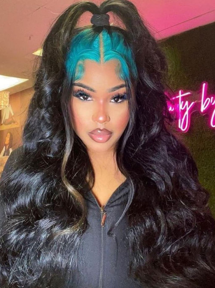 Dorsanee Black With Dark Midnight Blue Roots 13x4 Lace Front Virgin Human Hair Wig