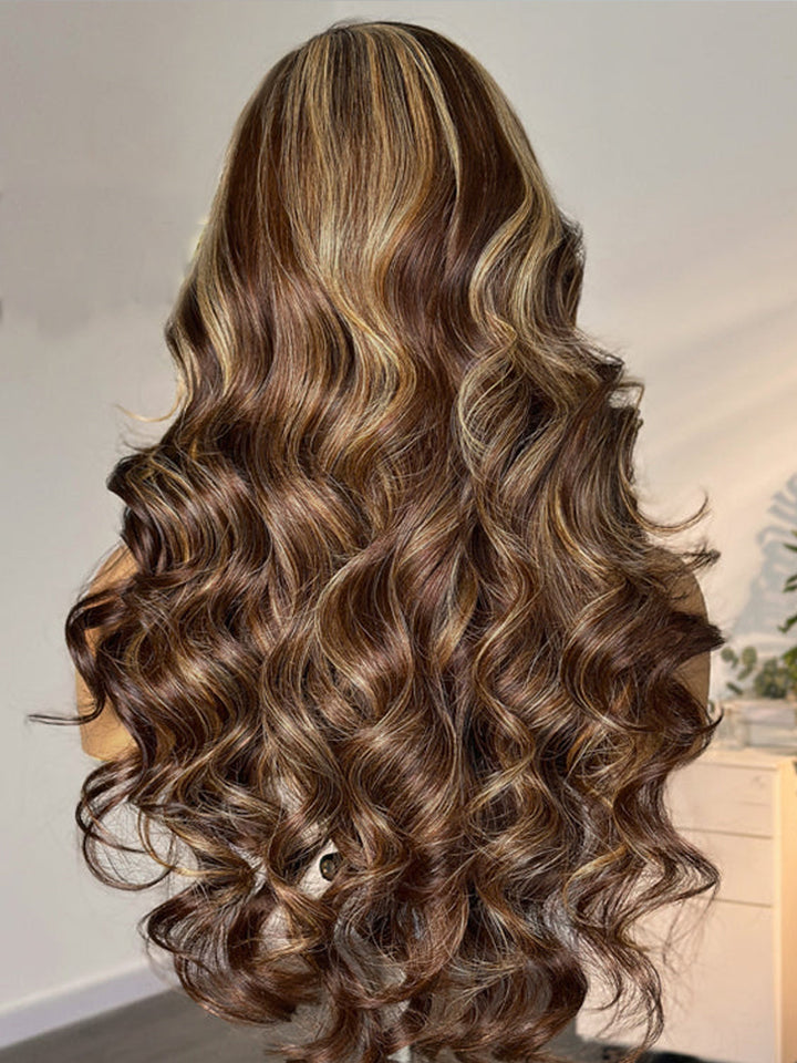 oney Blonde Highlight / Natural Black Loose Body Wave Glueless 13x4 Lace Front Wig 100% Human Hair