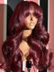 Burgundy 99J Curtain Bangs Body Wave Wig Pre Plucked Transparent Lace Frontal Wig