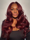 Burgundy 99J Curtain Bangs Body Wave Wig Pre Plucked Transparent Lace Frontal Wigs