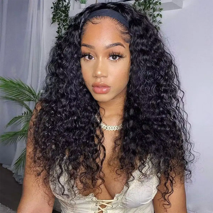 Dorsanee Hair Water Wave Headband Wig Silk Scarf Human Hair Wigs