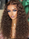 Deep Wave Frontal Wig Pre Plucked Brown Colored Deep Curly Human Hair Wig