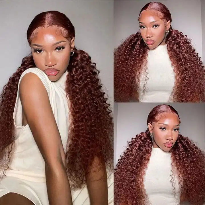 Dorsanee Hair Reddish Brown Auburn Color Jerry Curly Hair 13x4 HD Lace Front Human Hair Wig For Black Women-buy one get one