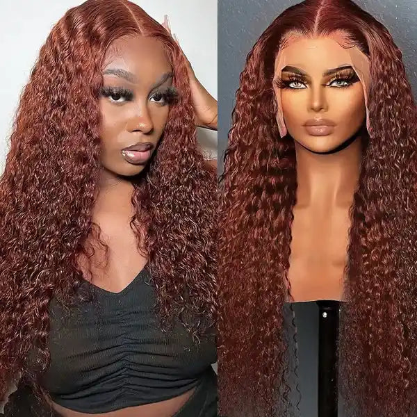 Dorsanee Hair Reddish Brown Auburn Color Jerry Curly Hair 13x4 HD Lace Front Human Hair Wig For Black Women-buy one get one