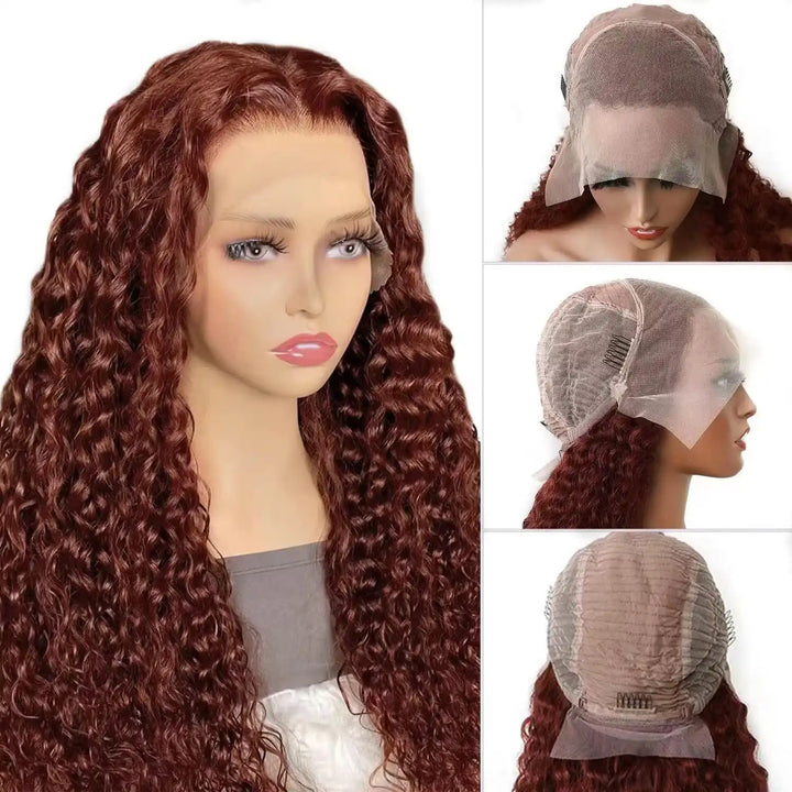 Dorsanee Hair Reddish Brown Auburn Color Jerry Curly Hair 13x4 HD Lace Front Human Hair Wig For Black Women-buy one get one