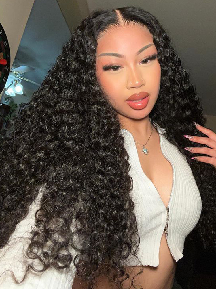 Deep Curly Wave HD Transparent Lace Front Wigs Human Hair Brazilian Virgin Curly Wave Lace Frontal Wig Curly Wigs Pre Plucked