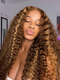 Dorsanee 250 Density Honey Blonde Brown Highlight Crimped Deep Wave Curly 13x4 Lace Front Human Hair Wigs