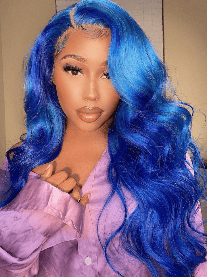 Dorsanee 13x4 HD Lace Front 200 Density Blue Straight Body Wave Human Hair Wigs