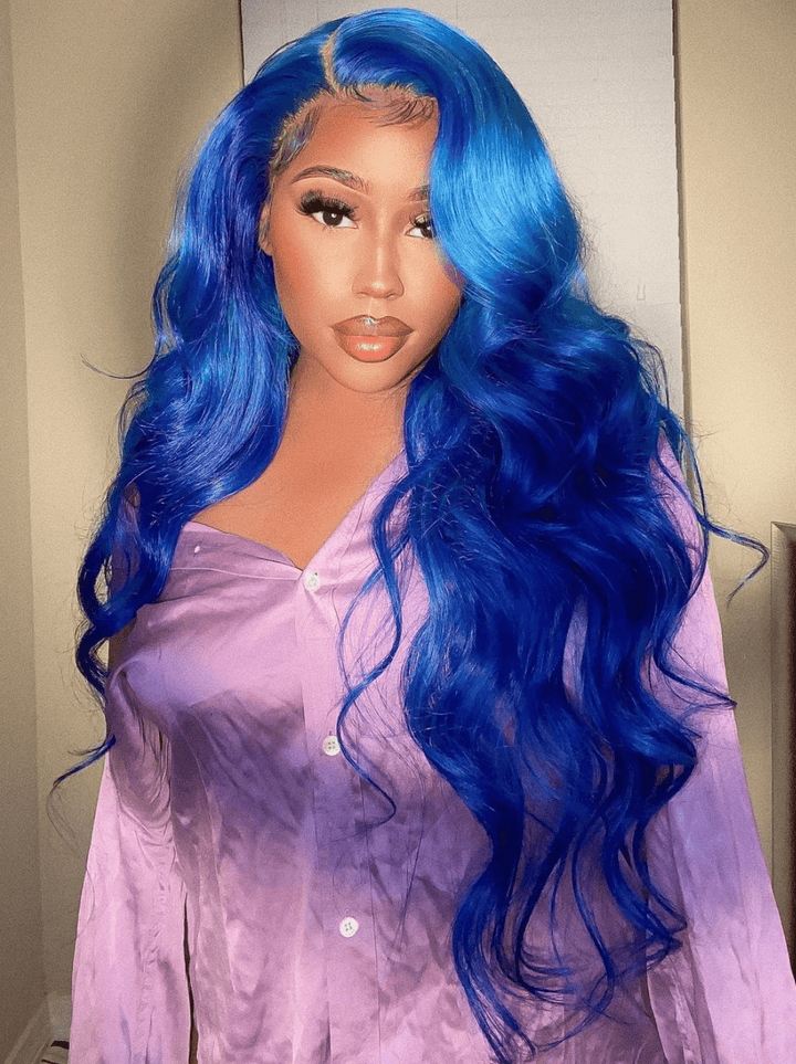 Dorsanee 13x4 HD Lace Front 200 Density Blue Straight Body Wave Human Hair Wigs