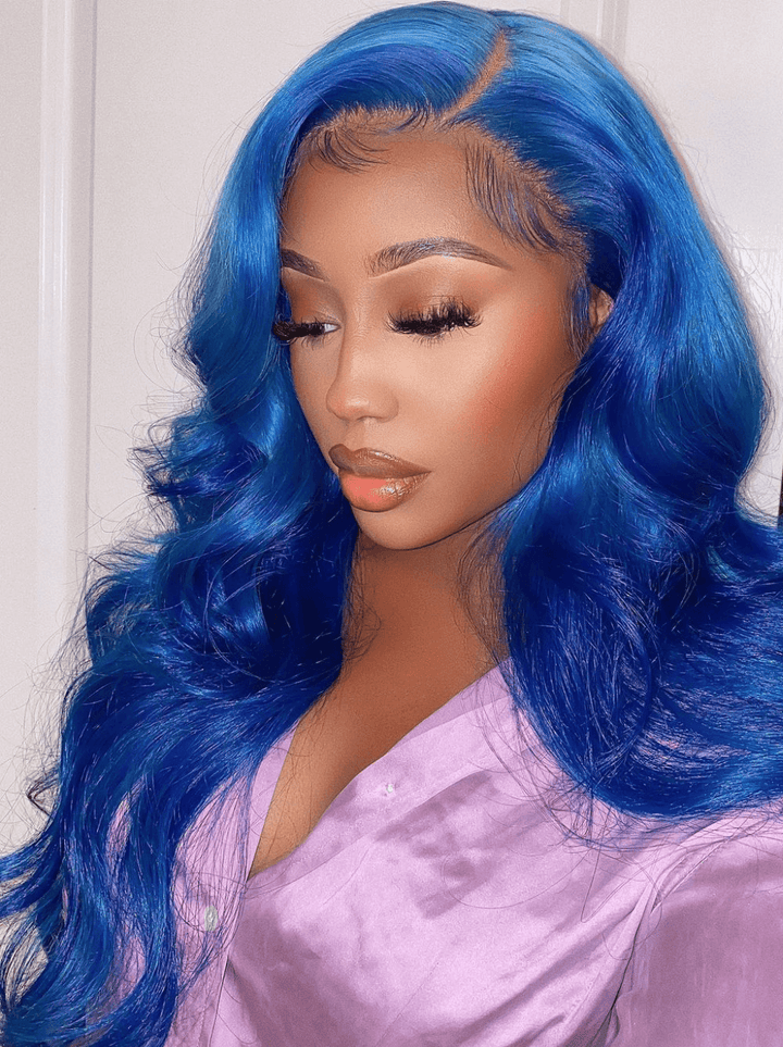 Dorsanee 200 Density Blue Color Body Wave 13X4 HD Lace Front Human Hair Wigs