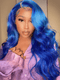 Dorsanee 200 Density Blue Color Body Wave 13X4 HD Lace Front Human Hair Wigs