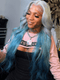 Dorsanee 200 Density Ombre Grey Blue Color 13x4 HD Lace Front Human Hair Wigs