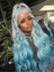 Dorsanee 200 Density Ombre Grey Blue Color 13x4 HD Lace Front Human Hair Wigs
