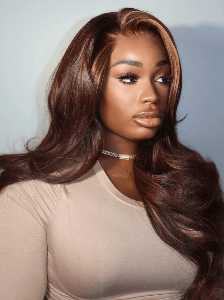 Dorsanee 250 300 Density Chocolate Brown Honey Blonde Highlight Human Hair Wigs