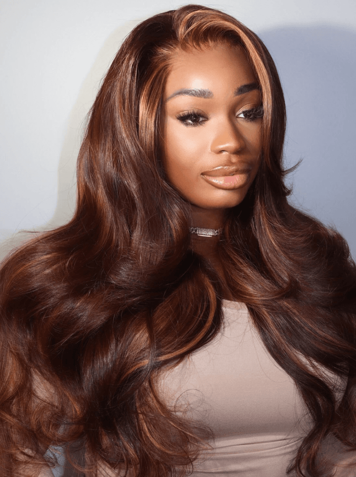 Dorsanee 250 300 Density Chocolate Brown Honey Blonde Highlight Human Hair Wigs