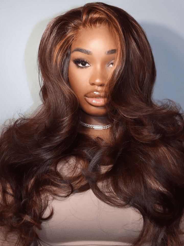 Dorsanee 250 300 Density Chocolate Brown Honey Blonde Highlight Human Hair Wigs