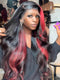 Dorsanee 30 32  inch 300 Density Black With Red Streaks Virgin Human Hair Wig